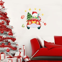 Farmhouse Christmas Truck and Snowman Wall Sticker
