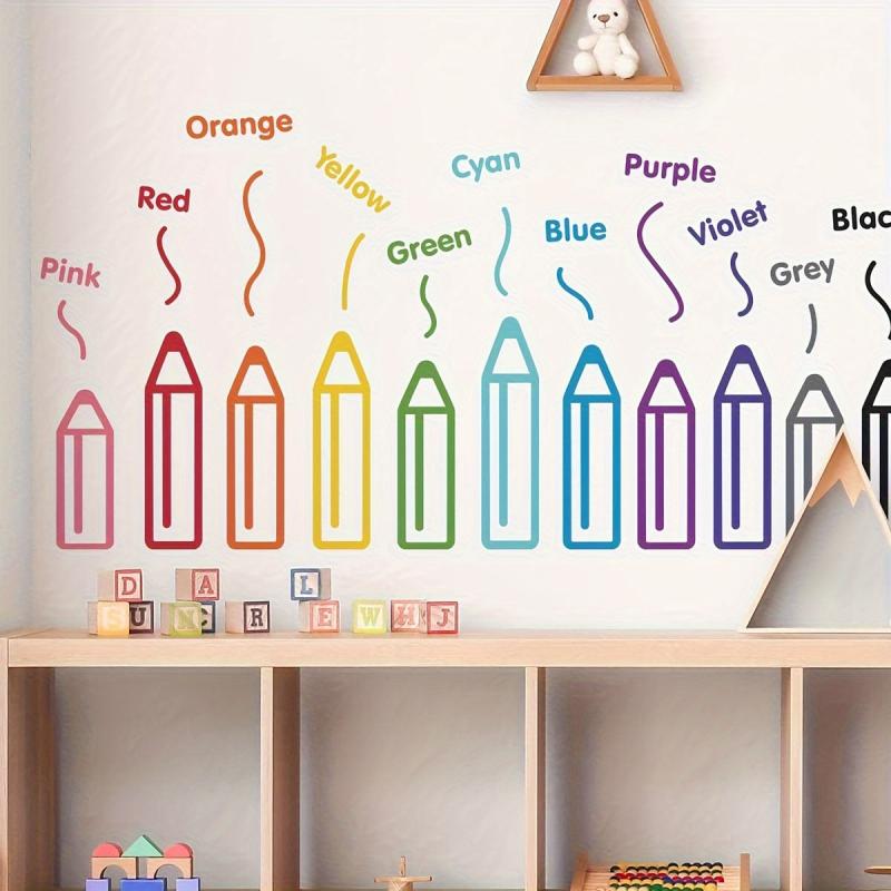 2 Sheets Cartoon Pencil Pattern Stickers Waterproof Vinyl Wall Decor