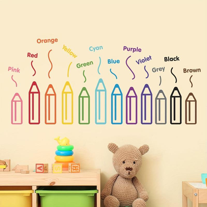 2 Sheets Cartoon Pencil Pattern Stickers Waterproof Vinyl Wall Decor
