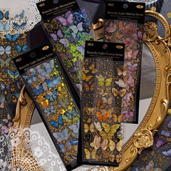 1pc PET 3D Hot Stamping Flat Sticker Butterfly Sparkle Series Retro Butterfly