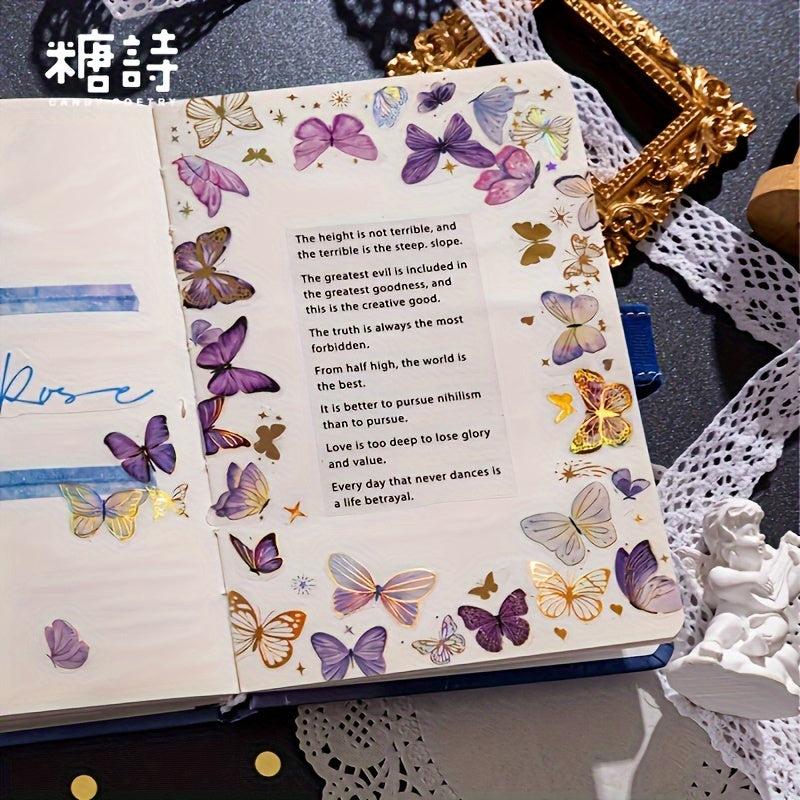1pc PET 3D Hot Stamping Flat Sticker Butterfly Sparkle Series Retro Butterfly