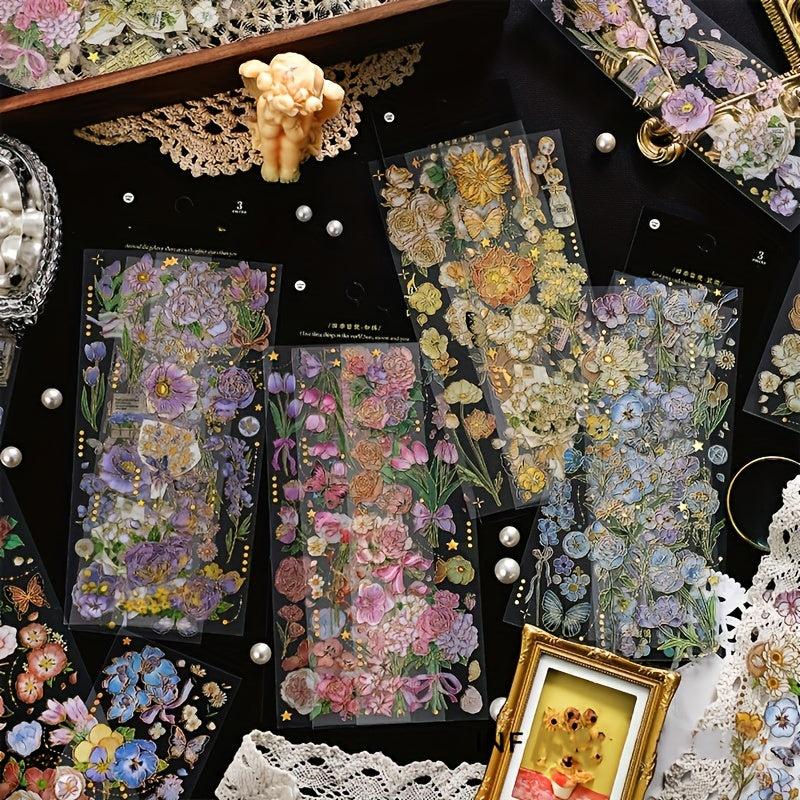 1pc PET 3D Hot Stamping Flat Sticker Butterfly Sparkle Series Retro Butterfly