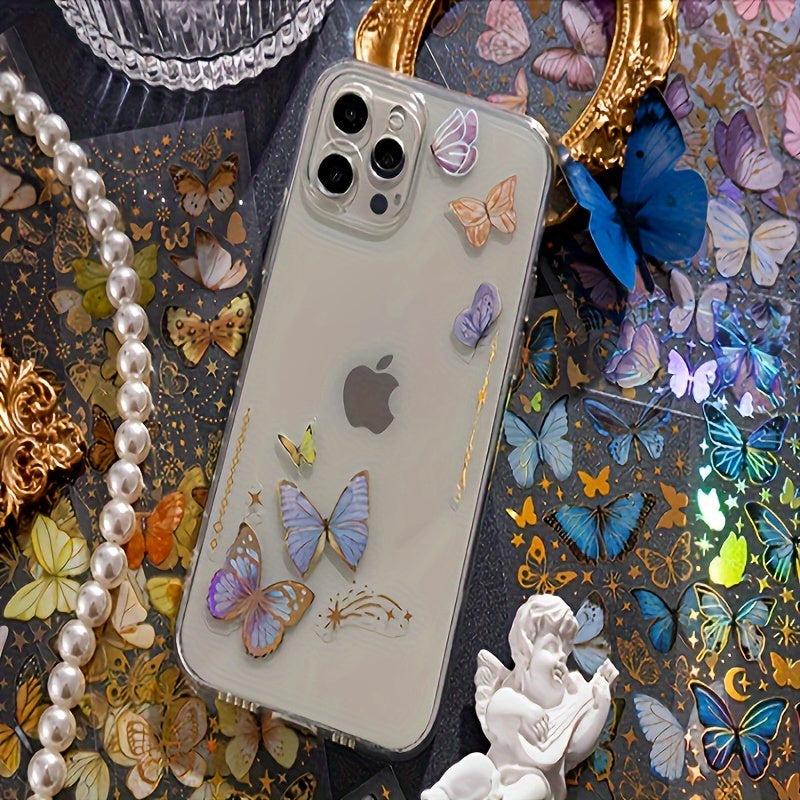 1pc PET 3D Hot Stamping Flat Sticker Butterfly Sparkle Series Retro Butterfly