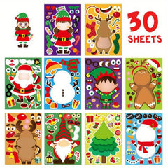 30 Christmas Stickers DIY Santa Snowman Puzzle Cartoon Holiday Decoration
