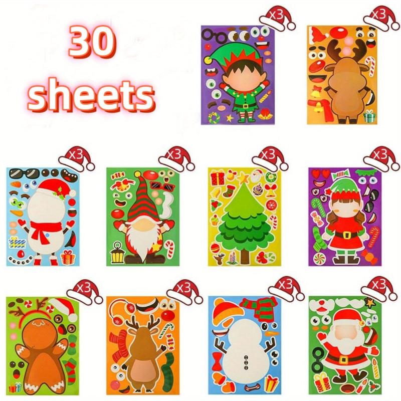 30 Christmas Stickers DIY Santa Snowman Puzzle Cartoon Holiday Decoration