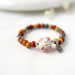 Lucky Cat Beaded Ceramic Bracelet Gift for Friends