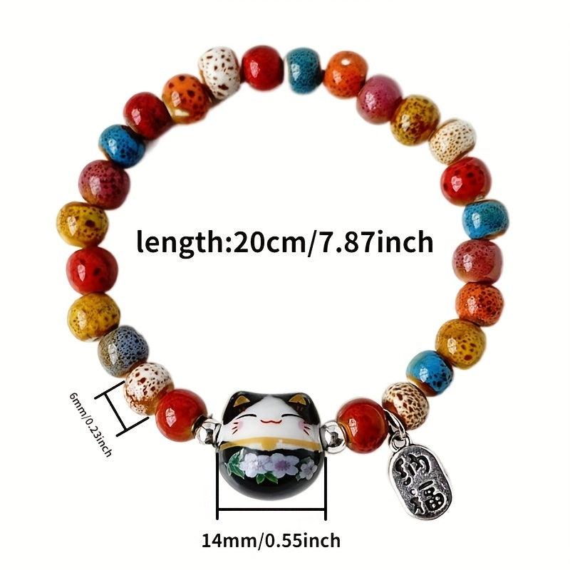 Lucky Cat Beaded Ceramic Bracelet Gift for Friends