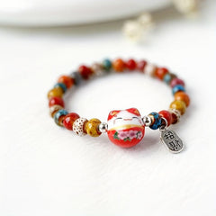 Lucky Cat Beaded Ceramic Bracelet Gift for Friends