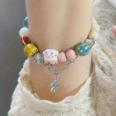 Lucky Cat Beaded Ceramic Bracelet Gift for Friends