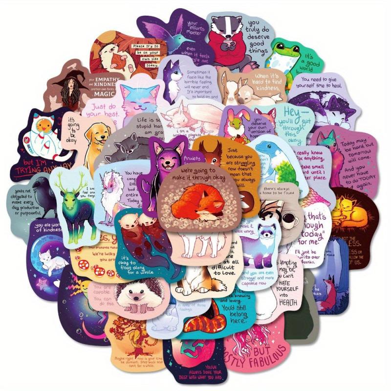 50pcs Healing Text Stickers for Decor Water Cup Luggage Guitar Fun