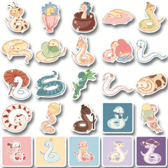 50pcs Cartoon Snake Stickers for Journal Phone Cases Water Bottles