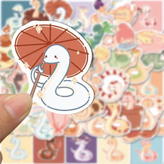 50pcs Cartoon Snake Stickers for Journal Phone Cases Water Bottles