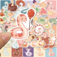 50pcs Cartoon Snake Stickers for Journal Phone Cases Water Bottles