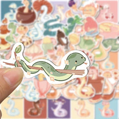 50pcs Cartoon Snake Stickers for Journal Phone Cases Water Bottles