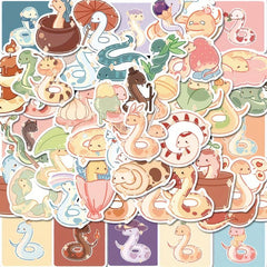 50pcs Cartoon Snake Stickers for Journal Phone Cases Water Bottles