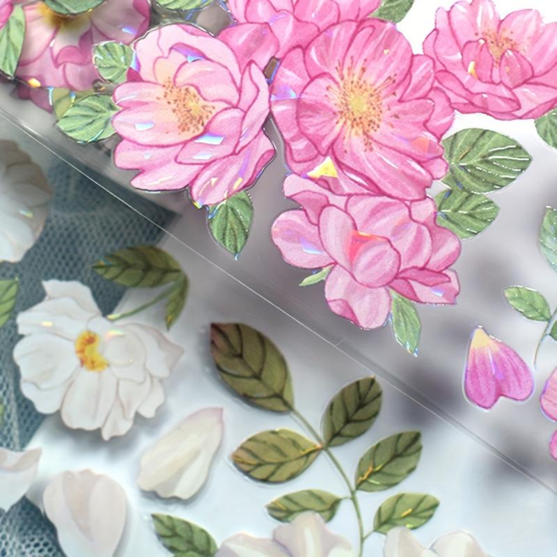 2M PET Tape 3D Rosa Flower Stickers For Diaries - DIY Journal Decorations