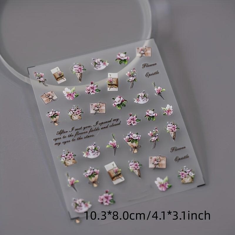 5D Embossed Flower Nail Art Sticker Decals - 1 Sheet