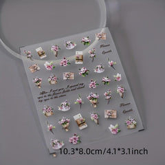 5D Embossed Flower Nail Art Sticker Decals - 1 Sheet