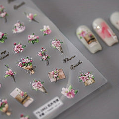 5D Embossed Flower Nail Art Sticker Decals - 1 Sheet