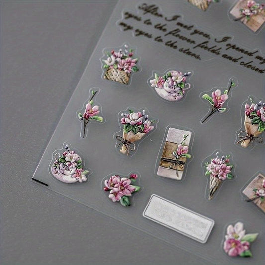 5D Embossed Flower Nail Art Sticker Decals - 1 Sheet