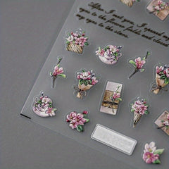 5D Embossed Flower Nail Art Sticker Decals - 1 Sheet