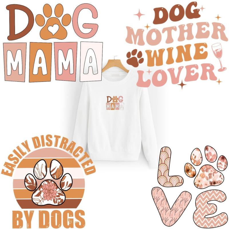 4pcs Pink Love Dog Mom Stickers DIY T Shirt Backpack Hat Decorative Stickers