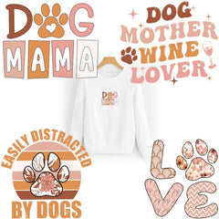 4pcs Pink Love Dog Mom Stickers DIY T Shirt Backpack Hat Decorative Stickers
