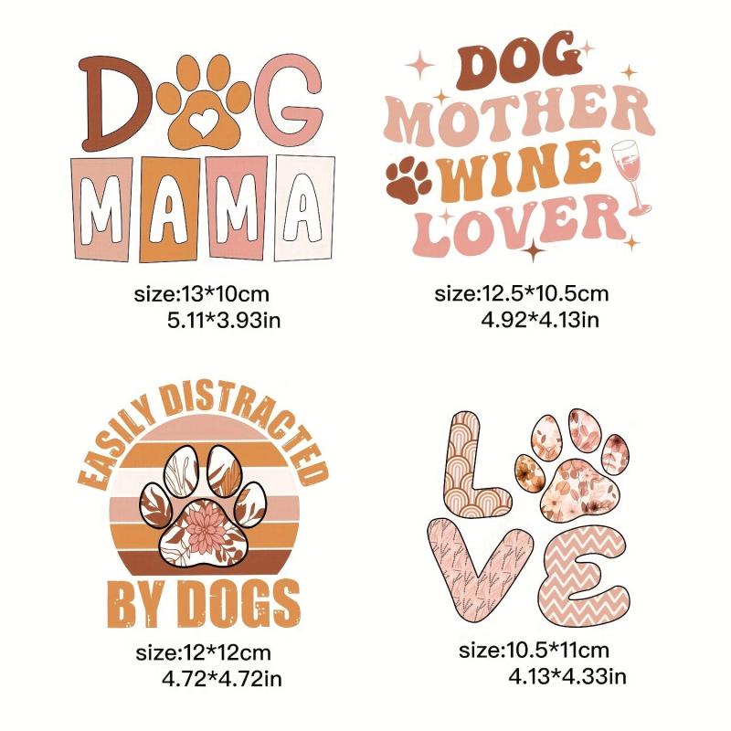 4pcs Pink Love Dog Mom Stickers DIY T Shirt Backpack Hat Decorative Stickers