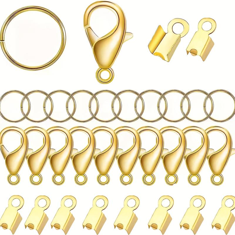 Jewelry Making Accessory Set: 50 Lobster Clasps, 200 Cord Tips, 200 Jump Rings