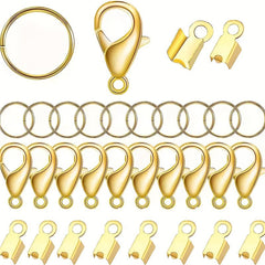 Jewelry Making Accessory Set: 50 Lobster Clasps, 200 Cord Tips, 200 Jump Rings