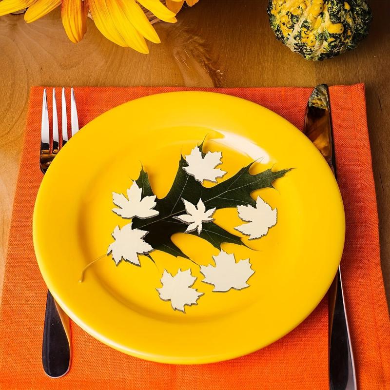 50pcs Maple Leaf Hollowed Out Wood Chips DIY Decoration