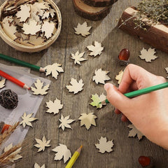 50pcs Maple Leaf Hollowed Out Wood Chips DIY Decoration