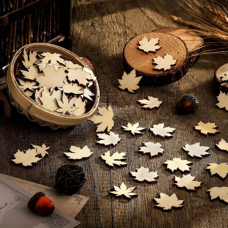 50pcs Maple Leaf Hollowed Out Wood Chips DIY Decoration