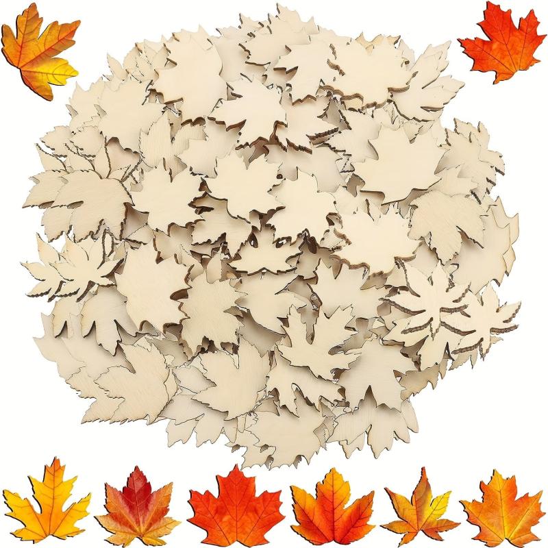 50pcs Maple Leaf Hollowed Out Wood Chips DIY Decoration
