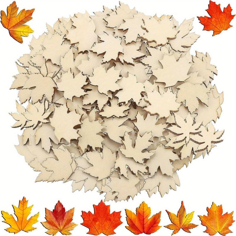 50pcs Maple Leaf Hollowed Out Wood Chips DIY Decoration