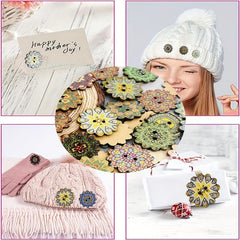 50pcs Vintage Wooden Mixed Pattern Painted Buttons 2 Hole Flat Flower Shaped