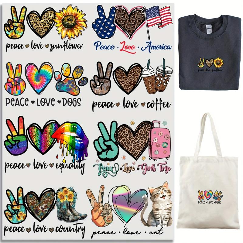 8pcs Peace Love Coffee Iron On Decals DIY Heat Transfer Stickers