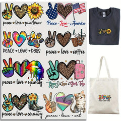 8pcs Peace Love Coffee Iron On Decals DIY Heat Transfer Stickers