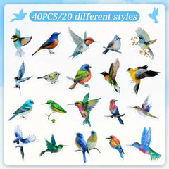 40pcs Colorful Bird Stickers for Scrapbook Crafts and Journals