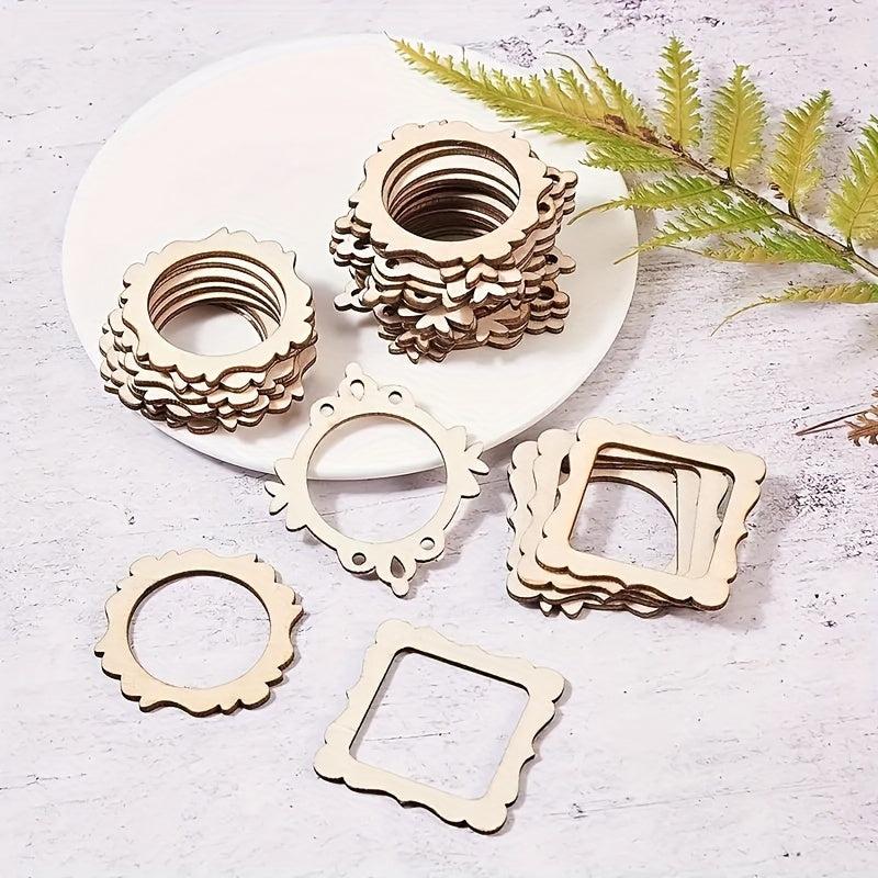 30pcs Undyed Wooden Photo Frame Pendants Wooden Cutouts Necklace Earrings Charms