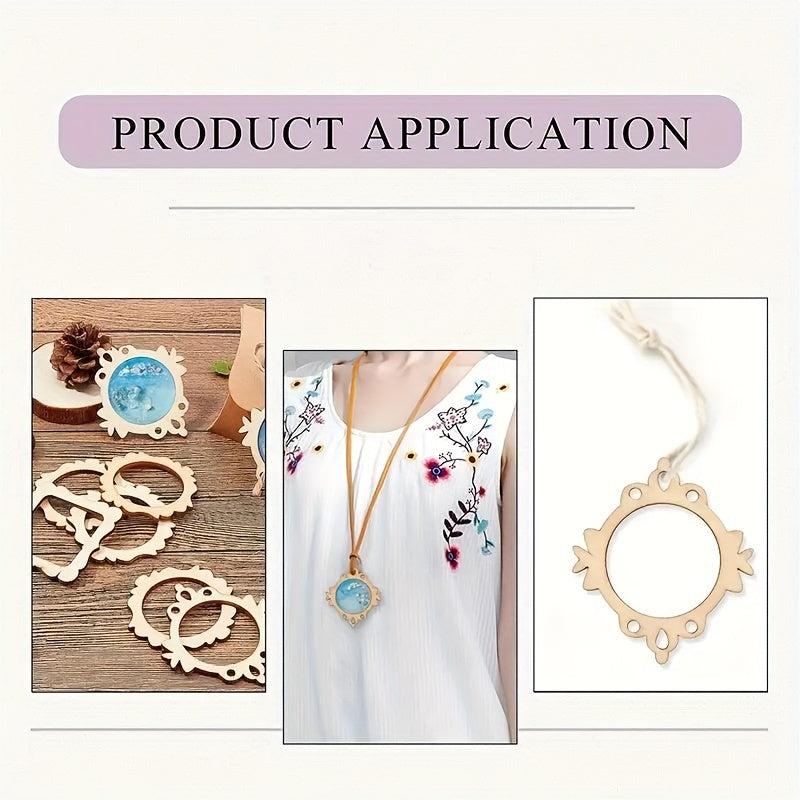 30pcs Undyed Wooden Photo Frame Pendants Wooden Cutouts Necklace Earrings Charms