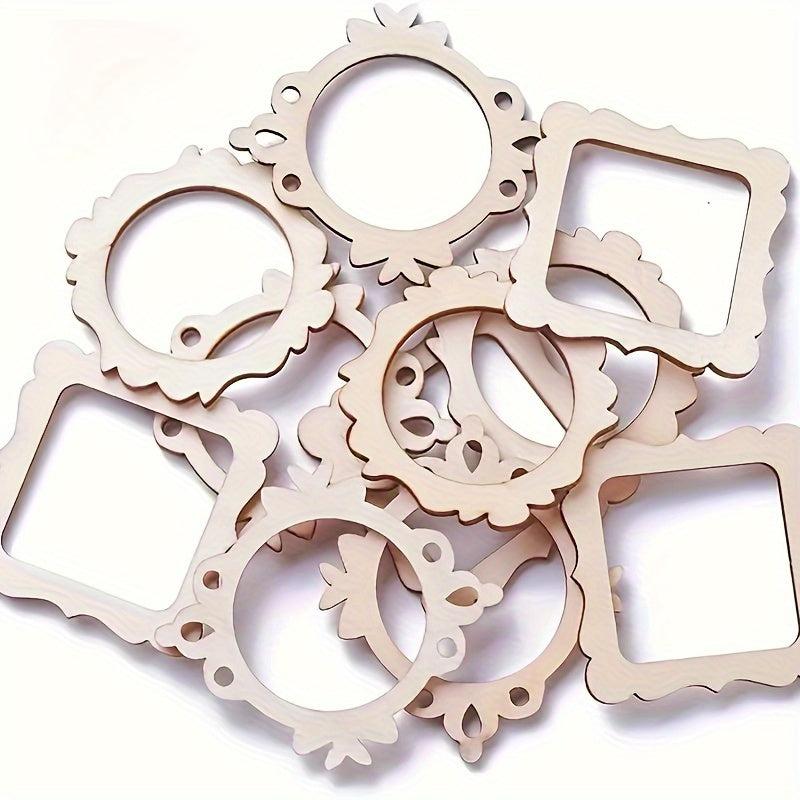 30pcs Undyed Wooden Photo Frame Pendants Wooden Cutouts Necklace Earrings Charms