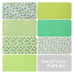 7pcs Green Fabric Printed Square Sewing And Patching Cloth Quilted Clothing