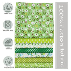 7pcs Green Fabric Printed Square Sewing And Patching Cloth Quilted Clothing