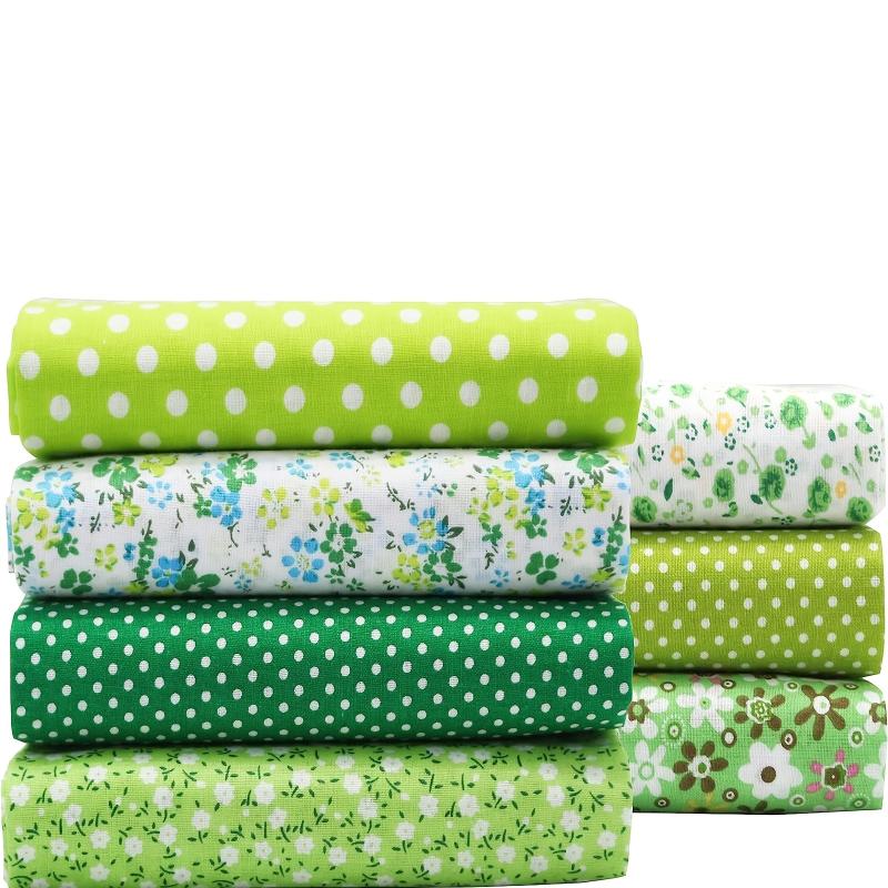 7pcs Green Fabric Printed Square Sewing And Patching Cloth Quilted Clothing