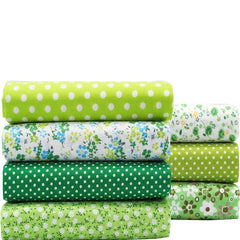 7pcs Green Fabric Printed Square Sewing And Patching Cloth Quilted Clothing