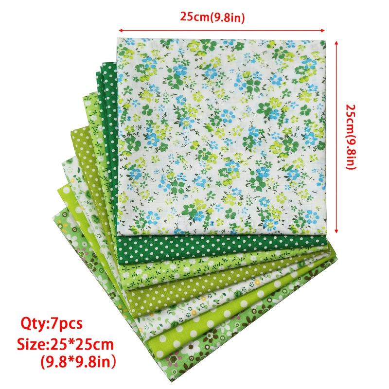 7pcs Green Fabric Printed Square Sewing And Patching Cloth Quilted Clothing