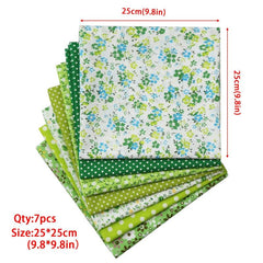 7pcs Green Fabric Printed Square Sewing And Patching Cloth Quilted Clothing