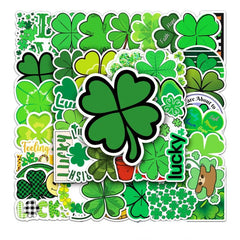 50pcs Green Four leaf Clover Series Waterproof Stickers