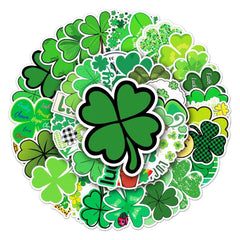 50pcs Green Four leaf Clover Series Waterproof Stickers